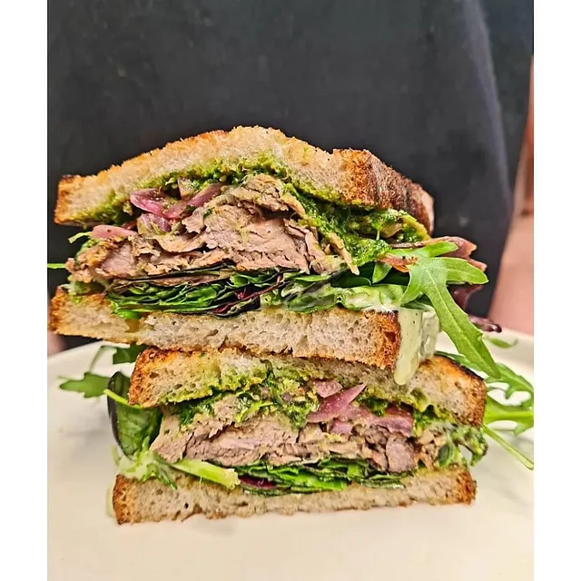 Delicious close-up of sandwich from Social Fabric Cafe's lunch menu